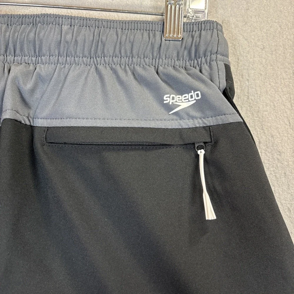 Speedo Men's Swim Trunk Knee Length Size Large Black and Gray‎ EUC Pockets